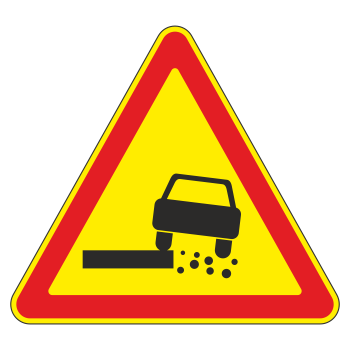 Дорожный знак 1.19 «Опасная обочина» (временный) (металл 0,8 мм, I типоразмер: сторона 700 мм, С/О пленка: тип А инженерная)
